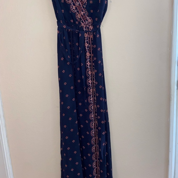 Faux wrap dress long hood core v neck y2k tie front blue beautiful short sleeve - Picture 14 of 14